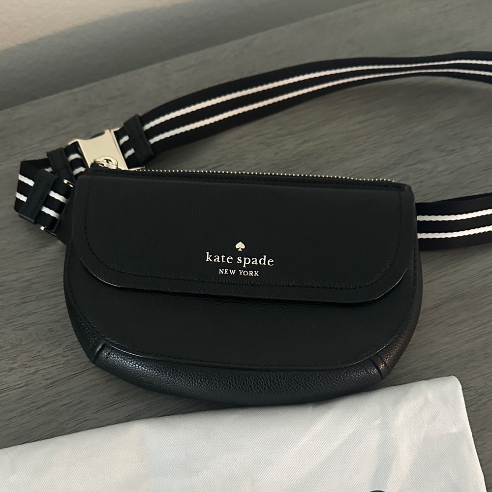 Kate Spade Black Crossbody Bag with Striped Strap